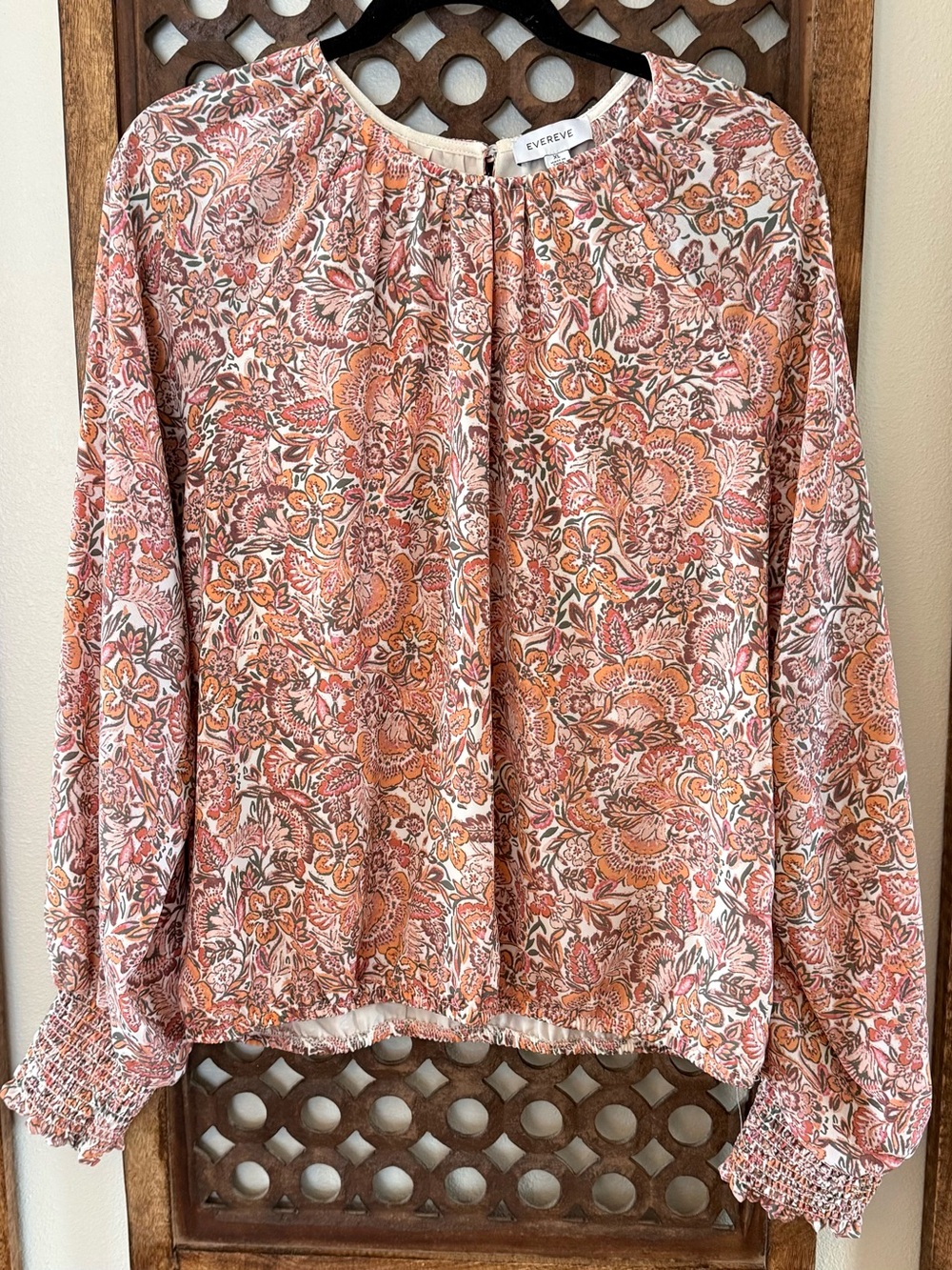 Evereve Peach-Pink Floral Peasant Blouse